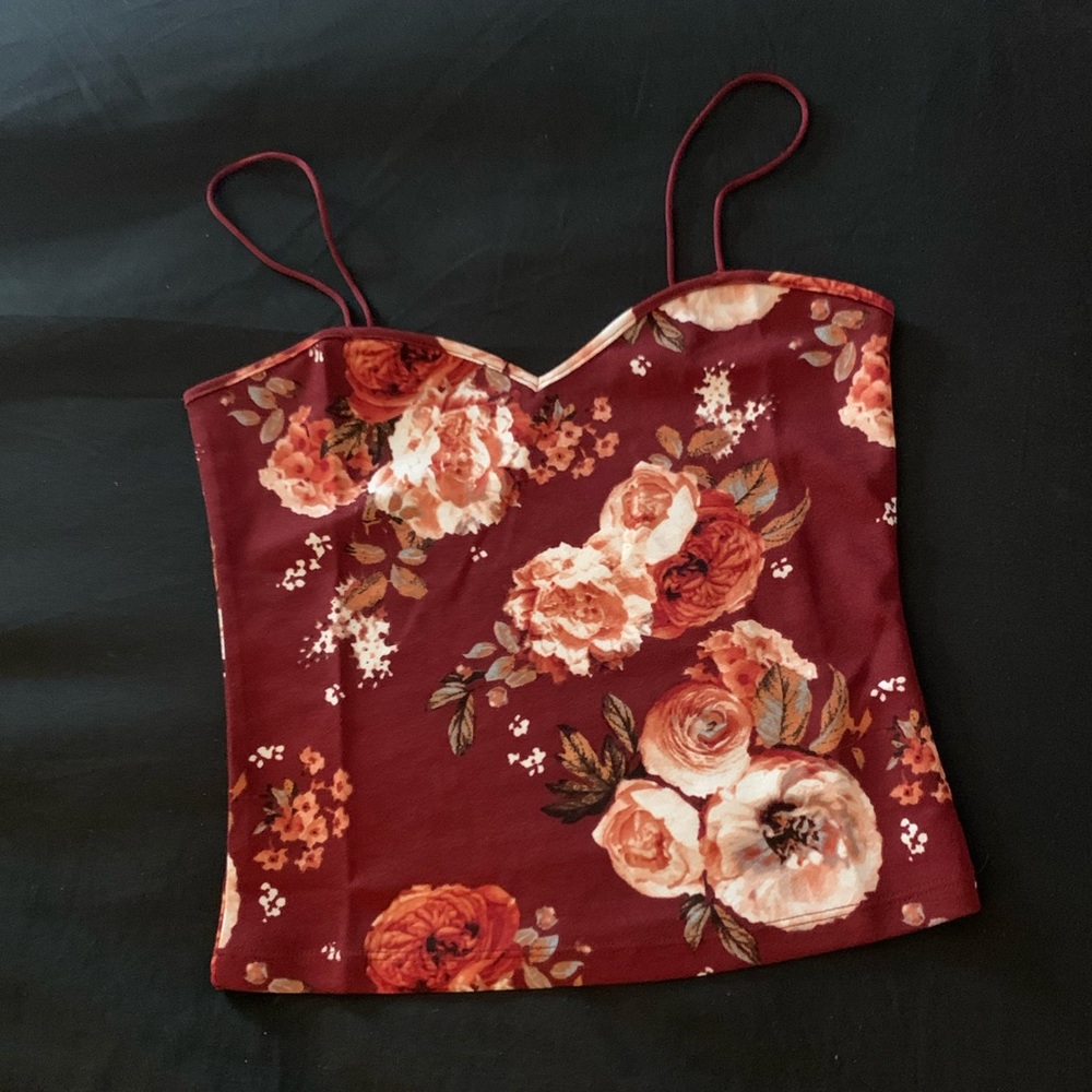 Red floral spaghetti strap tank top